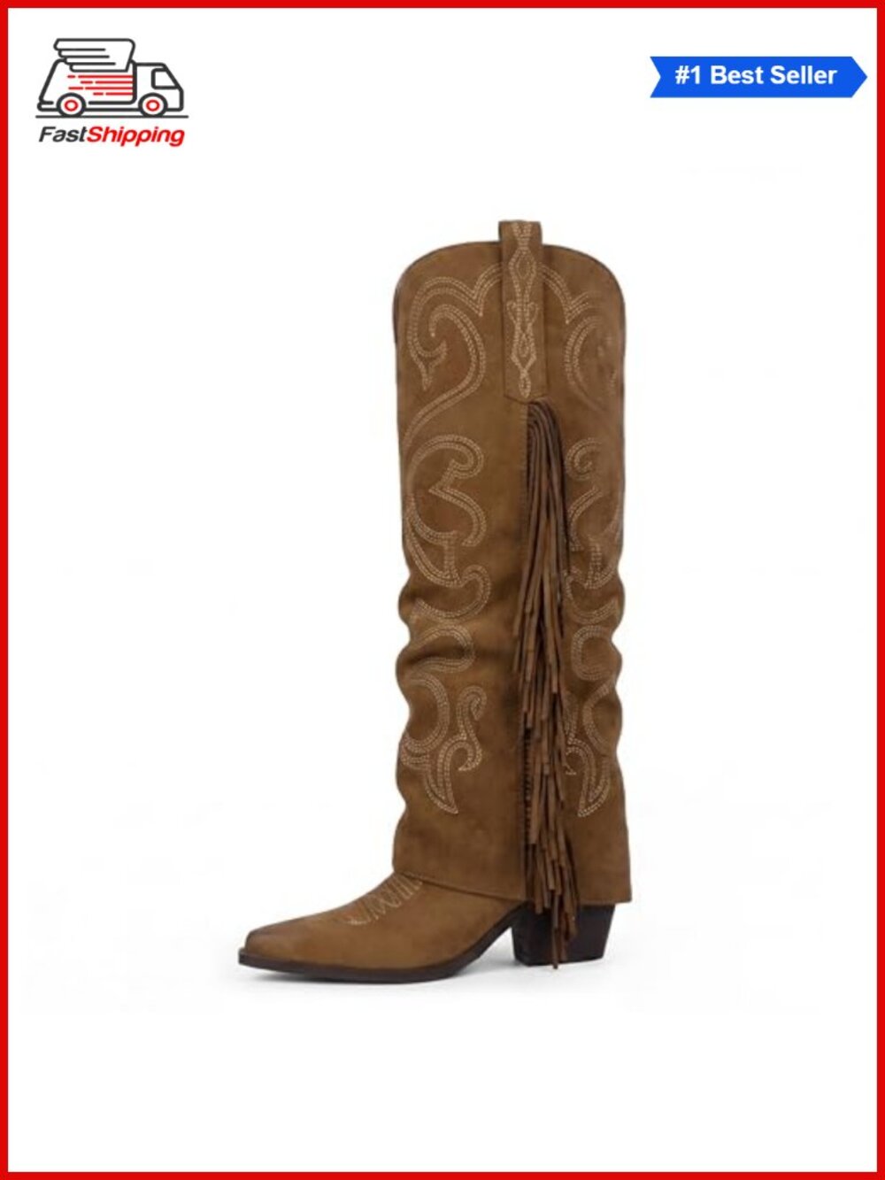 Women's Fold Over Fringe Embroidered Western Cowboy Knee High Boots